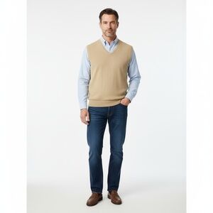 Eddie Bauer Sweater Vest Mens Size XL Tan Knit VNeck Sleeveless Classic Layering